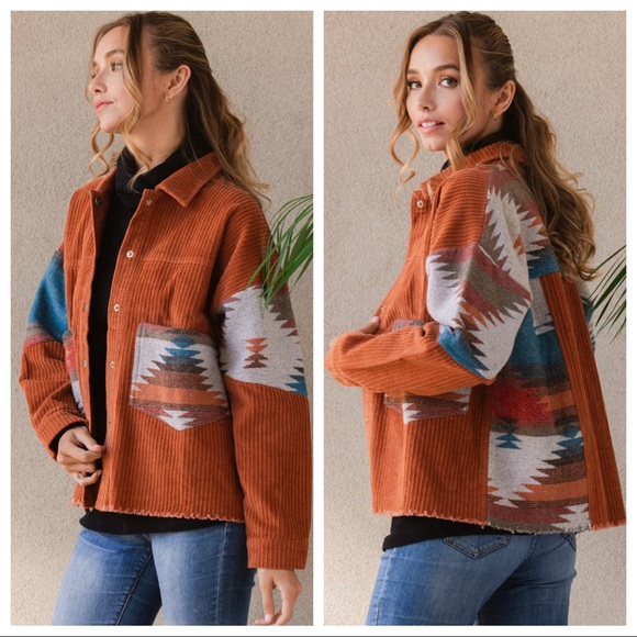 19 Boho Style Most Fabulous Boho Chic Aztec Contrast Corduroy Jacket - Picture 5 of 5